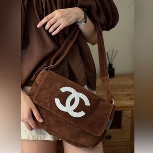 NEW Chanel Precision Velour Brown Crossbody Bag